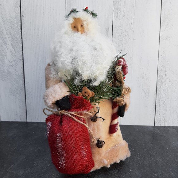 HANDMADE Primitive Santa Claus Doll Country Christmas Decor White - Picture 1 of 10